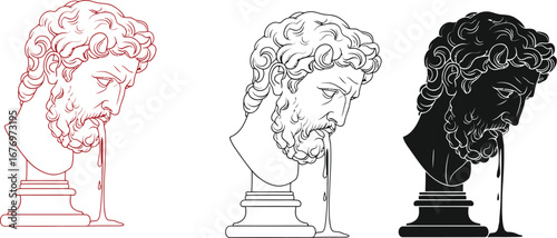 Ancient greek busts in different styles graphic design