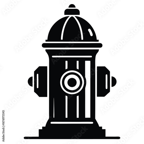 Black Fire Hydrant Silhouette Water Source for Firefighting, Public Safety Illustration, Emergency Equipment