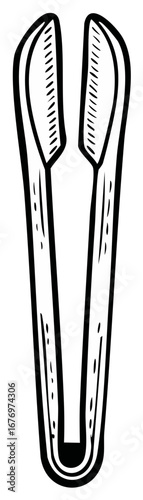 Cartoon Hand Drawn Tongs Illustration in Black and White Culinary Utensil for Cooking