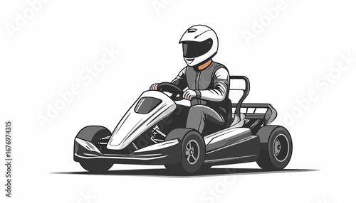 Kart Racer A flat vector illustration of a person driving a go-kart, perfect for racing enthusiasts