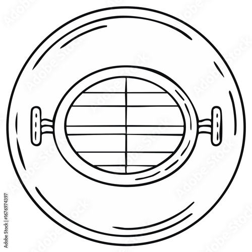 Hand Drawn Sketch of a Deep Sea Diving Helmet, Isolated Black Lines