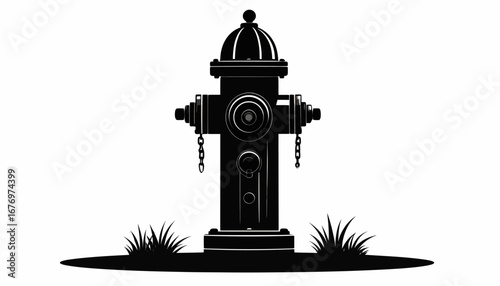 Fire hydrant flat silhouette vector illustration design. Bold black and white front view graphic