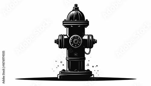 Black and White Vector Illustration of a Fire Hydrant Against a White Background