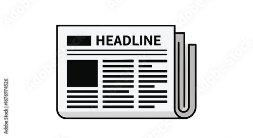 Illustrated Newspaper Icon Depicting Print Media, Journalism and Current Events Communication Tool