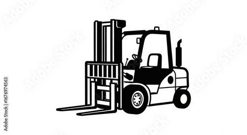 Silhouette of a Forklift Essential Equipment for Warehouse Operations and Logistics
