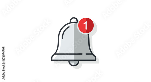 Notification alert bell icon symbol with new message counter, reminding important alerts or unread messages, communication and user interface design