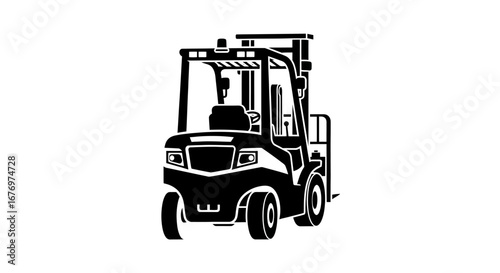 Forklift Silhouette A Monochrome Depiction of Industrial Machinery for Warehouse Logistics and Material Handling
