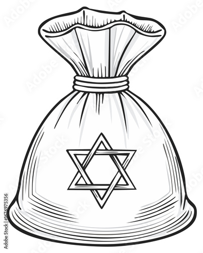 Illustrated money bag featuring the Star of David symbol representing Jewish wealth and prosperity