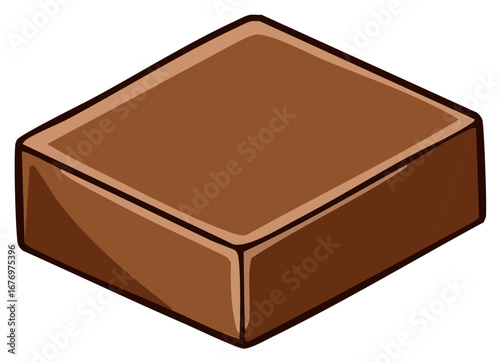 Simple isometric cartoon illustration of a delicious brown chocolate or fudge block.