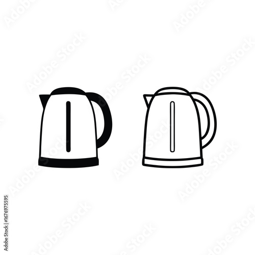 Electric Kettle Icons: Clean, minimalist illustration of two modern electric kettle designs, perfect for kitchen concepts or culinary visual themes.