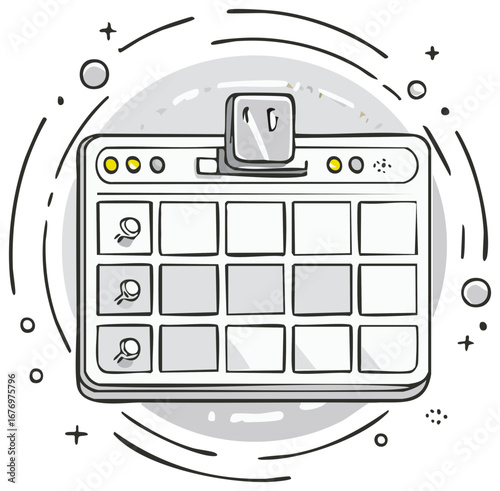 Drum machine pad controller doodle illustration for making electronic music and beats