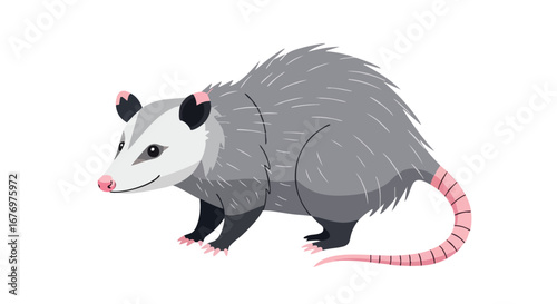 Cartoon Opossum Character Illustration, Isolated on White Background Depicting Wildlife Representation