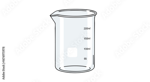 Illustration of a transparent laboratory beaker with scale markings, ideal for scientific and educational content showcasing volumetric measurements