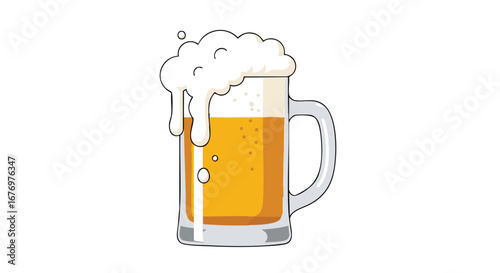 Illustrative Beer Mug: Golden Brew with Frothy Overflow, Representing Celebration and Enjoyment