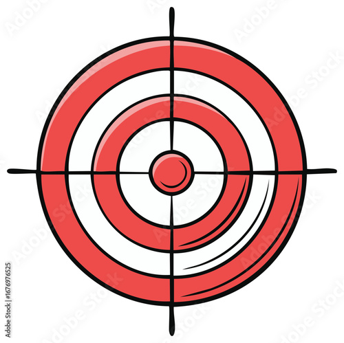 Cartoon illustration of a red and white bullseye target with crosshairs for accuracy and goals