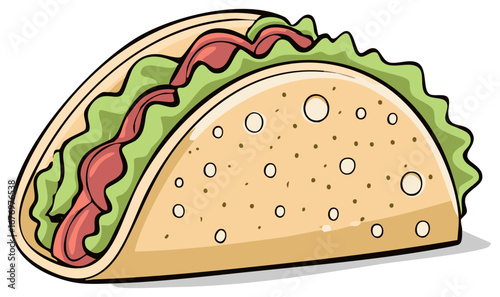 Cartoon Taco with Meat and Lettuce Delightful and Appetizing Street Food