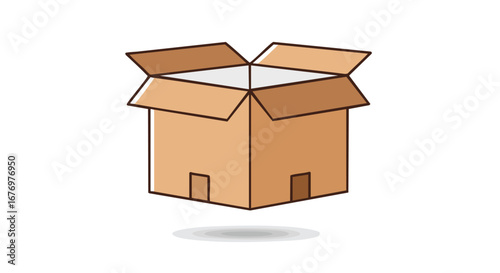 Cartoon Illustration of an Open Brown Cardboard Box, Simple Design for Delivery or Storage Solutions and Creative Designs