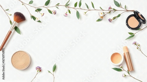 Natural Makeup Flatlay, Beauty Product Background, Organic Cosmetic Frame, Makeup Flat Lay, Cosmetic Branding Template, Skincare Product Mockup, Minimal Beauty Background