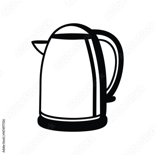 Sleek Electric Kettle: An elegant, monochrome illustration of a modern electric kettle, designed for convenience and efficiency in the kitchen, showcasing simplicity and function. 