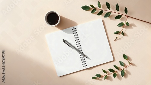 Spiral Notebook Pen and Coffee