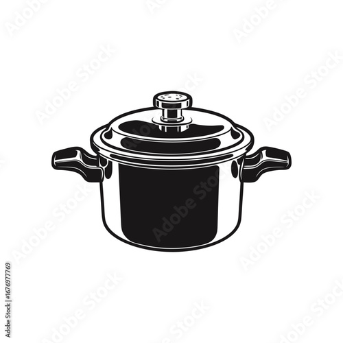 Stainless Steel Cooking Pot: A simple and elegant illustration showcases a stainless steel cooking pot, complete with a lid, and handles, perfect for culinary projects. 