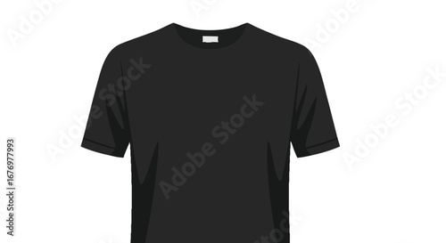 Illustrated black t-shirt on white background, a versatile fashion staple for graphic design and mockup apparel visual content creation