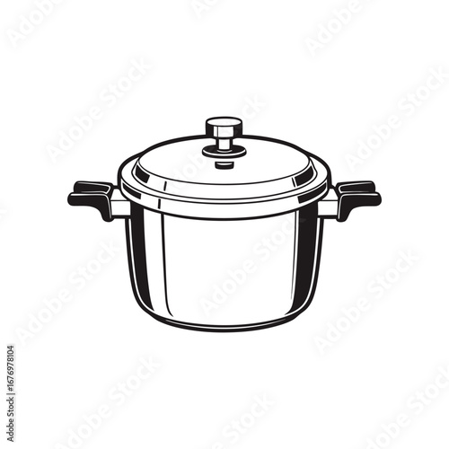 Stainless Steel Cooking Pot: A simple illustration, capturing the clean lines of a modern stainless steel cooking pot, lid in place, ideal for various culinary applications.