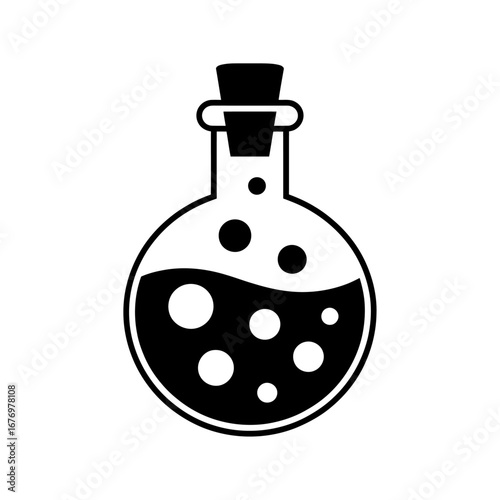bubbling potion in a flask silhouette for halloween or spooky themes