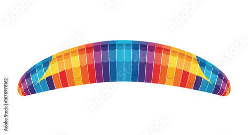 Vivid Canopy: A colorful paragliding wing with bright segments against a clean white backdrop, ideal for outdoor adventures
