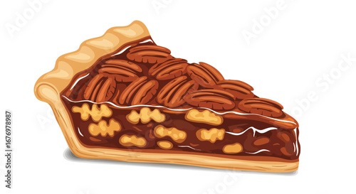 Delectable Pecan Pie Slice Illustration for Holiday Dessert Promotions and Culinary Projects