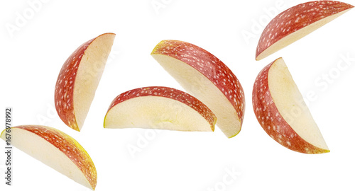 Falling apple slices isolated