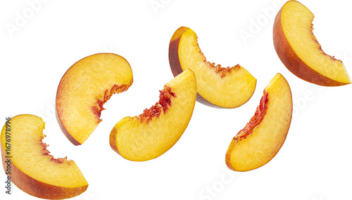Fotografía Falling peach slices isolated