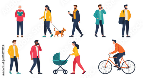 Diverse Individuals Engaging in Daily Activities in an Illustrated Style Presentation Graphic Design Featuring People From Various Backgrounds and