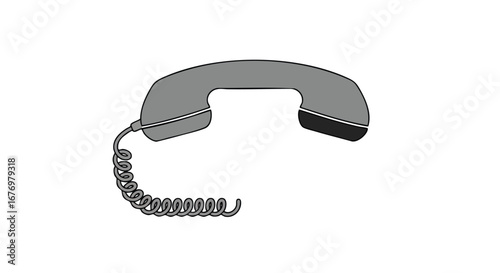Isolated rotary telephone handset with coiled cord on white background, providing simple communication iconography for business usage and retro