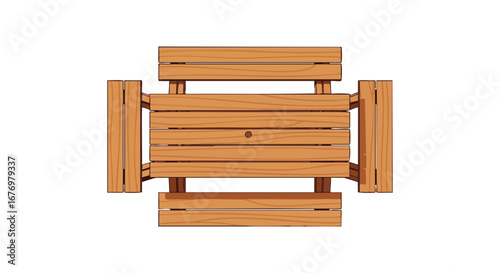 Wooden Picnic Table Illustration from Above Offers a Minimalist View of Outdoor Seating Arrangement