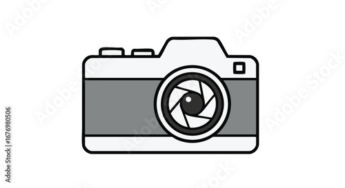 Stylized camera icon with geometric shapes portraying photographic equipment  for digital or graphic design projects and creative industries