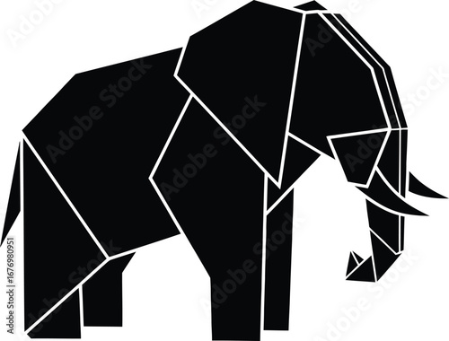Geometric origami elephant silhouette black and white