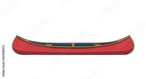 Illustration of a Classic Red Canoe on a White Background Representing Outdoor Adventures and Recreational Water Activities
