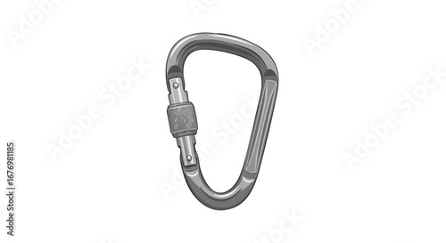 Safety First: Isolated Illustration of a Locking Carabiner Clip for Climbing and Adventure gear depicted on a clean white background