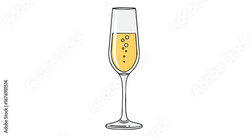 Elegant Champagne Flute Illustration with Effervescent Bubbles on a Clean White Background, Ideal for Celebratory Designs