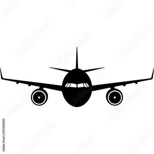 Silhouette of a modern passenger jet airplane isolated on transparent background
