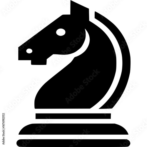 Chess Knight: A minimalist graphic of the chess knight piece, showcasing its iconic horse-head design and embodying strategy, intelligence, and the mental challenge of the game.