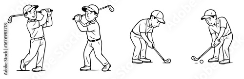 Four vector drawings of golf player