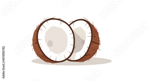 Tropical delight: An artistic representation of a halved coconut in a minimalist vector style perfect for summer designs and culinary themes