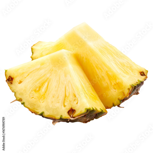 Pineapple Slices Isolated on White Background, Tropical Fruit Pieces, Fresh Juicy Segments