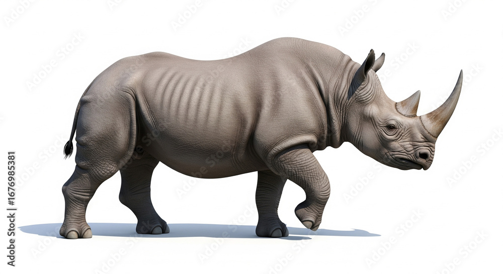 Fototapeta premium Majestic Rhinoceros Walking on an Isolated transparent background