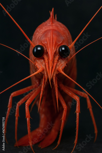 Digital surreal artwork of giant red shrimp, close-up stylized illustration with expressive marine fantasy details.