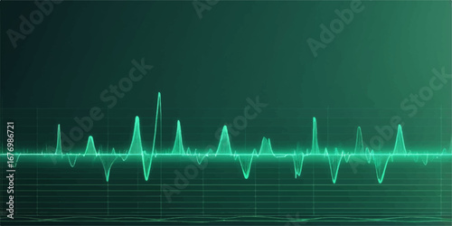 A medical monitor displays a vibrant green heartbeat with a healthy, rhythmic pulse on an ECG cardiogram