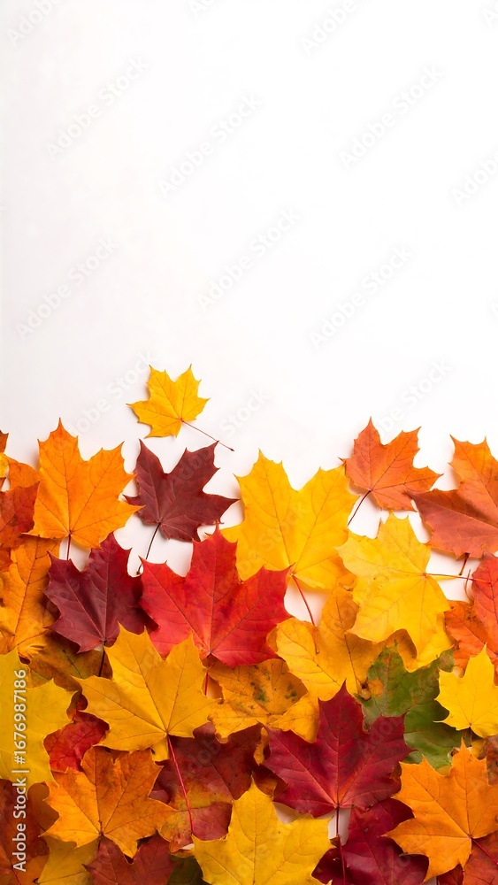 Fototapeta premium Autumn leaves border on white background