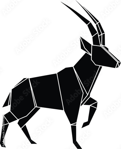 Geometric silhouette of a sable antelope in motion